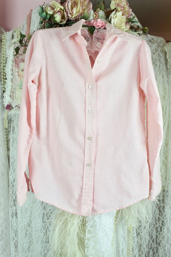 Vintage 70s Lady Donlin Solid Pastel Pink Blouse, 