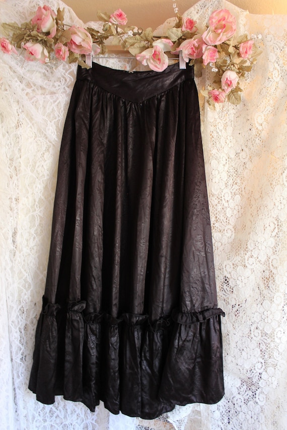 Vintage 70s Gunne Sax Long Black Ruffled Skirt, Sa