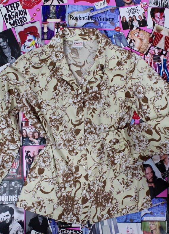 70's Vintage Long Sleeve Floral Button up Shirt - image 1