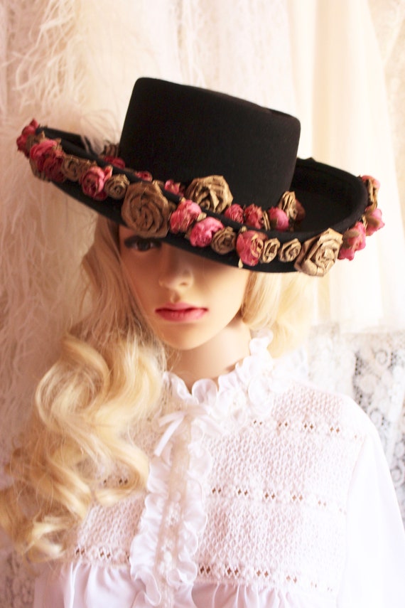 Vintage tall wool pearl bow hat King of the PCH in Natural, 100% Beaver fur felt. Western 3  main image 3