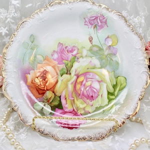 Vintage Dresden Hand Painted Cottage Floral Plate, Vibrant Floral Shades, Gold Gilded Trims, Scalloped Edges, Home Decor, Gift Ideas