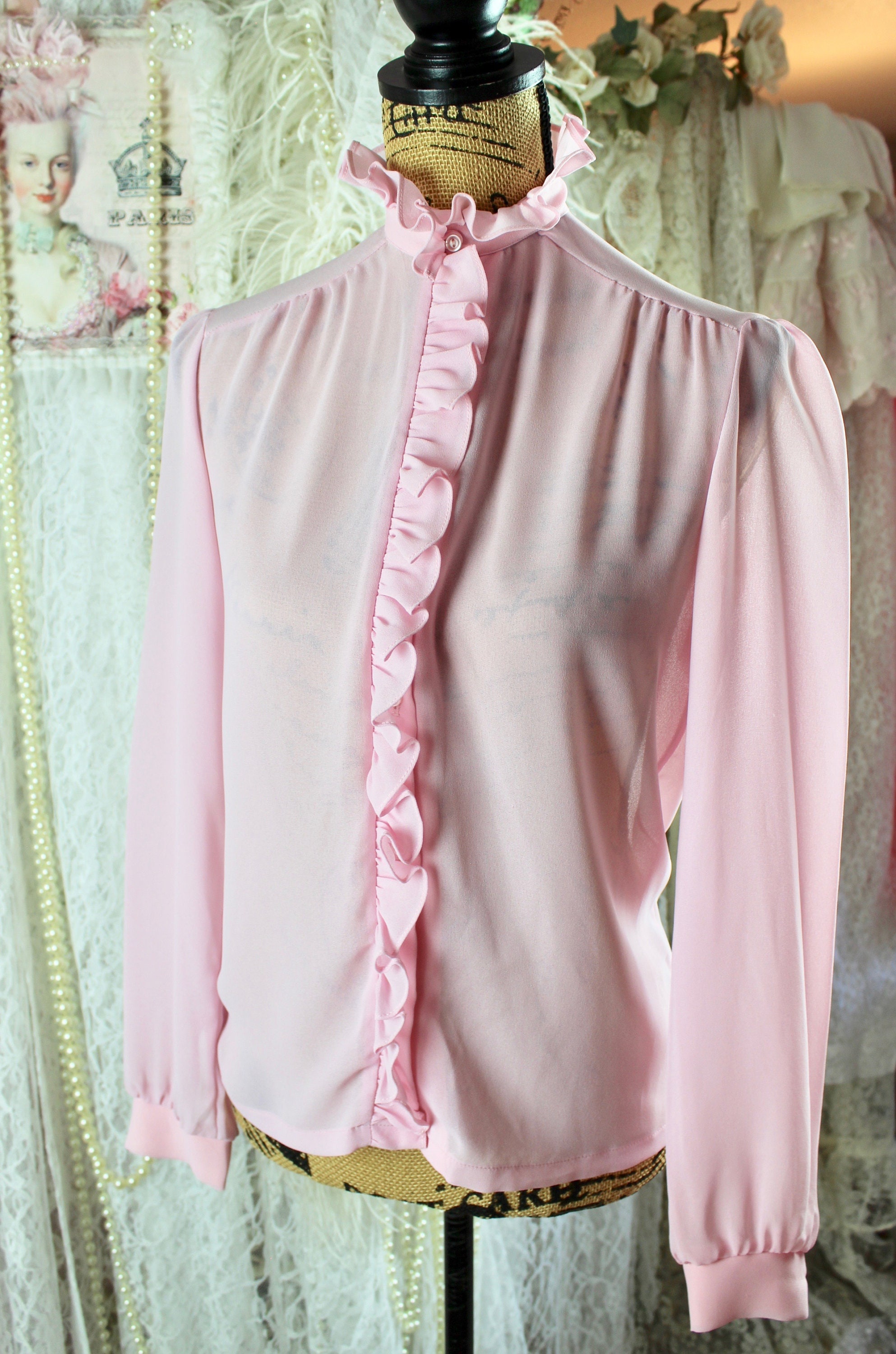 トップス vintage FlowerPrint Ruffle Collar Blouse Vintage Floral Print Blouse With Ruffled Collar Floral Print