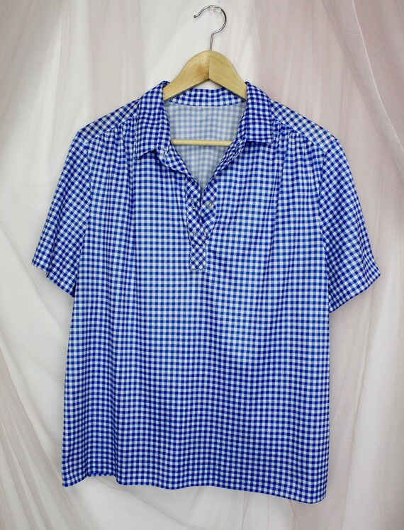 Vintage 70's Blue/White Checkered Short Sleeve - image 3