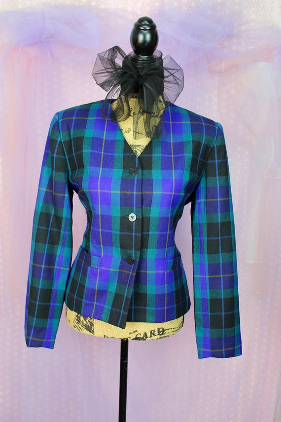 Vintage 80s 90s Career Essential Plaid Blazer, Pr… - image 4