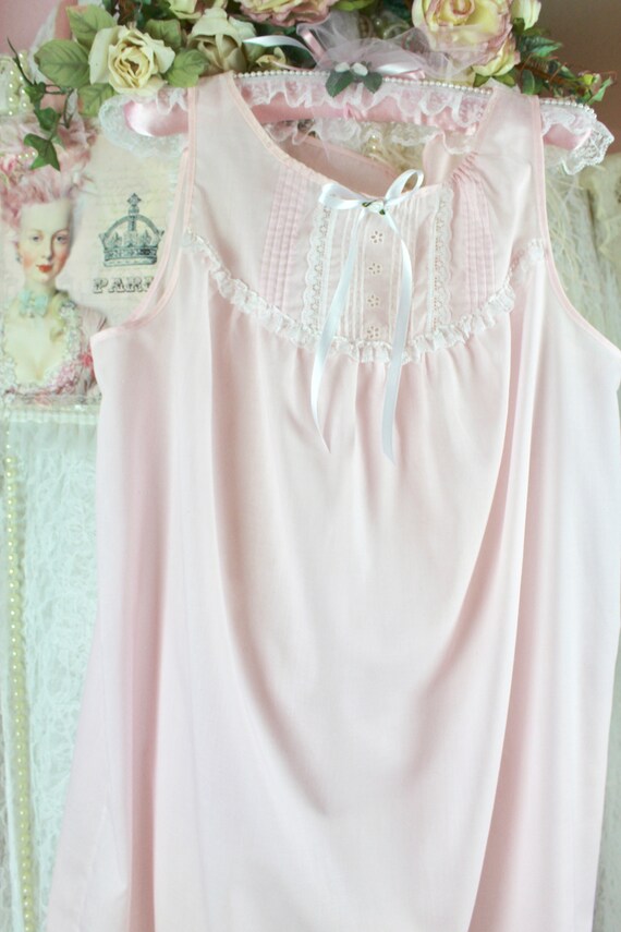 Vintage Baby Pink & White Lace Sleeveless NightGo… - image 4