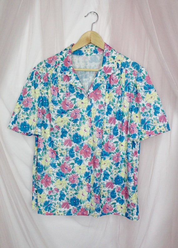 Vintage 70's Floral Short Sleeve Button up Blouse - image 3