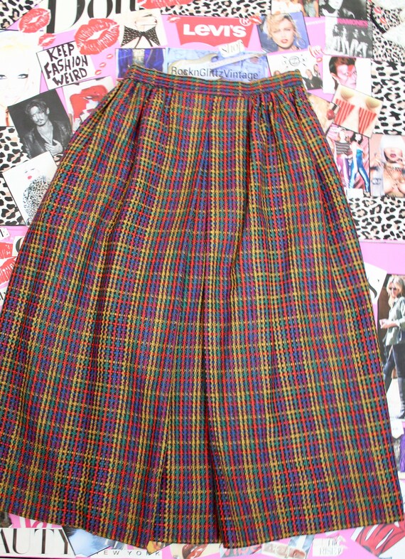 Vintage 80s 90s Colorful Plaid Tweed Long Midi Ski