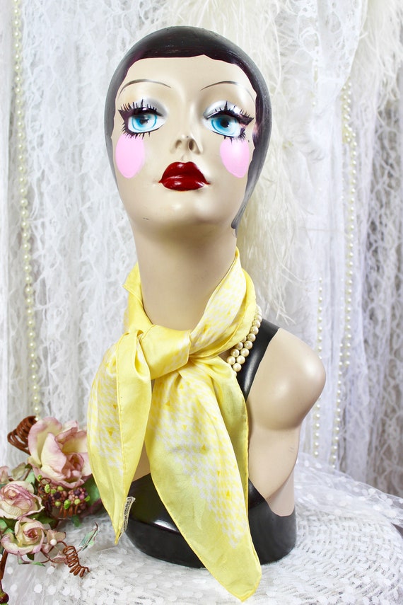 Vintage Yellow Silk Abstract Small Scarf, Hair Sc… - image 2