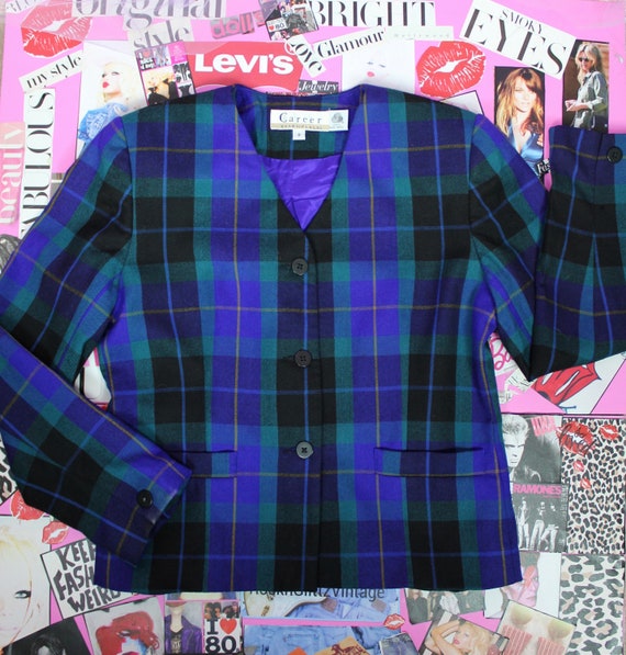 Vintage 80s 90s Career Essential Plaid Blazer, Pr… - image 2