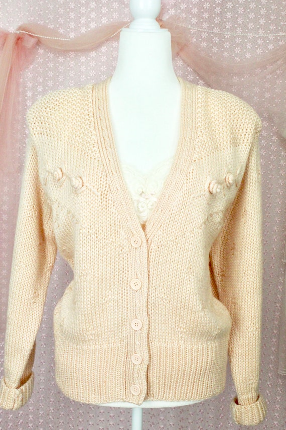 Vintage 90s Peachy knit Cardigan Sweater, Koret C… - image 6