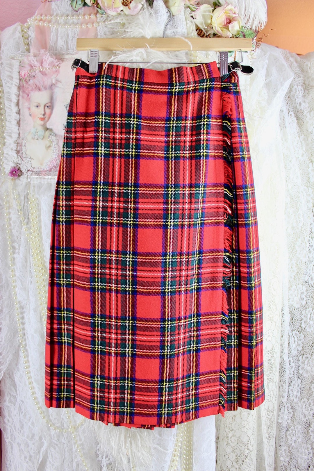 Red Pleated Skirt 90s Vintage 90s Red/black Wrap Tartan Midi Skirt