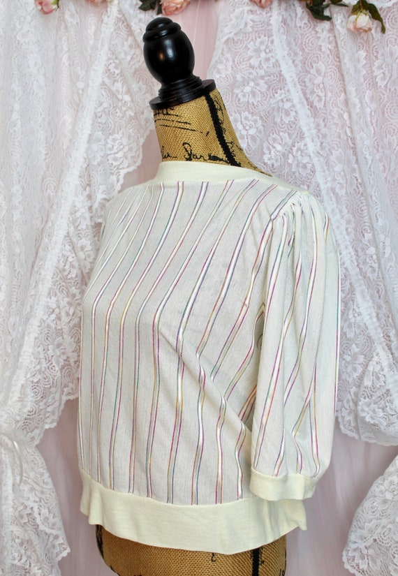 Vintage 80s Colorful Striped Knit Top, Half Sleev… - image 4