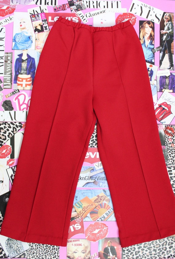 Vintage 70s Red Polyester Trousers, Short Capri T… - image 1