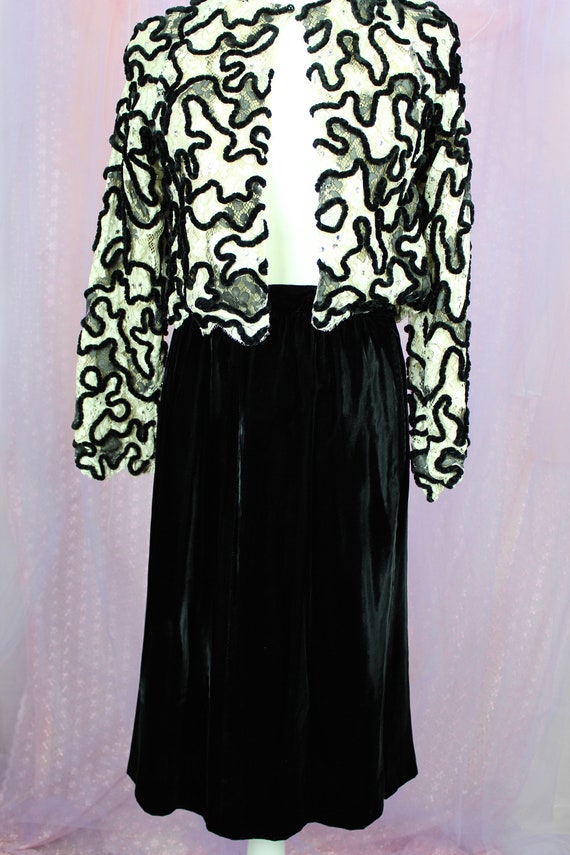 Vintage 70s 80s Black Velvet Long Skirt, Union La… - image 5