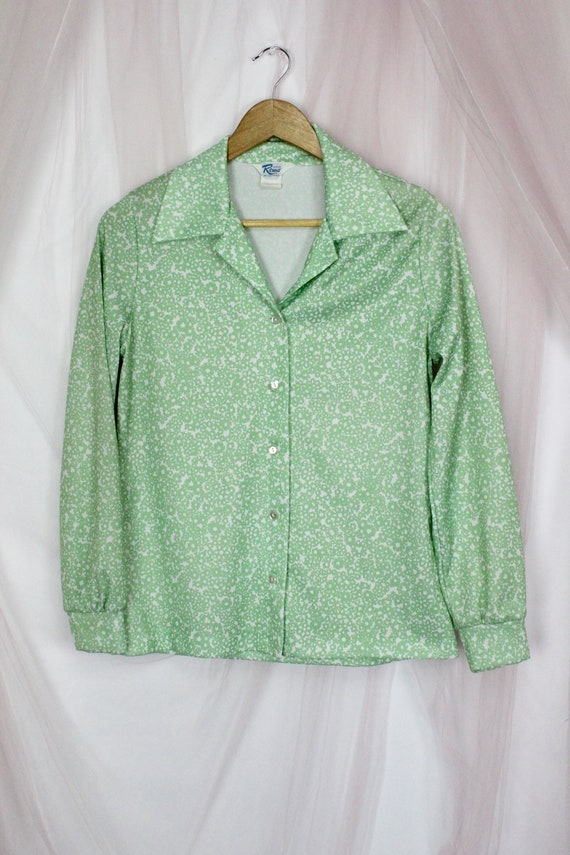 70's Long sleeve Green Floral Shirt - image 3