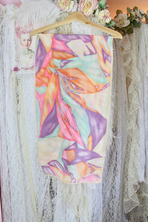 Vintage Classy Colorful Abstract Silk Long Scarf, 