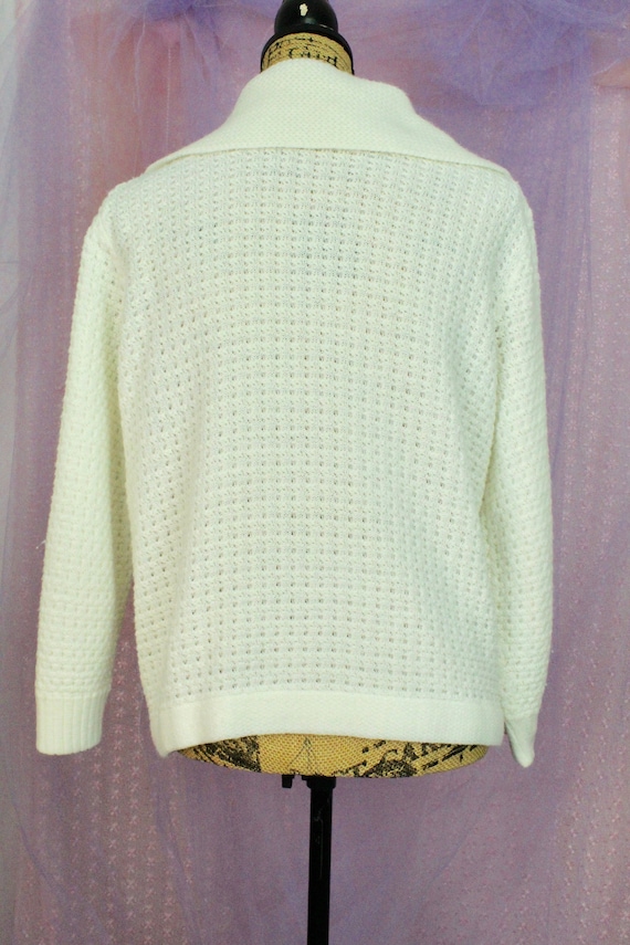 Vintage 60s Creamy Knit Cardigan Sweater, Crochet… - image 5