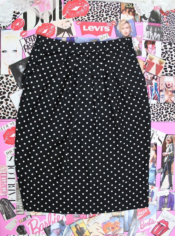 Vintage 90s Polka Dot Skirt, Black & White Polka … - image 1