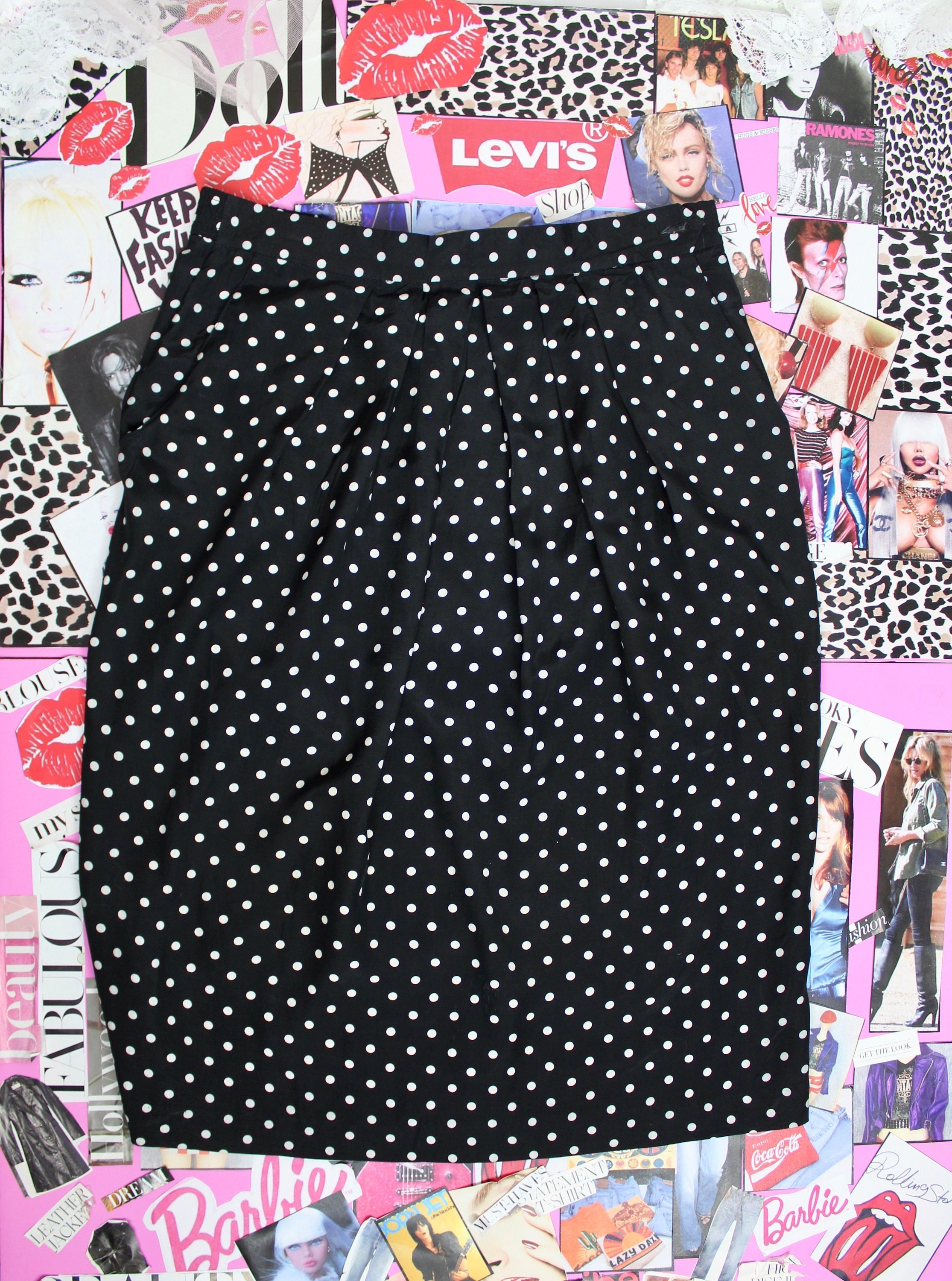 Vintage 90s Polka Dot Skirt, Black & White Polka Dot Skirt