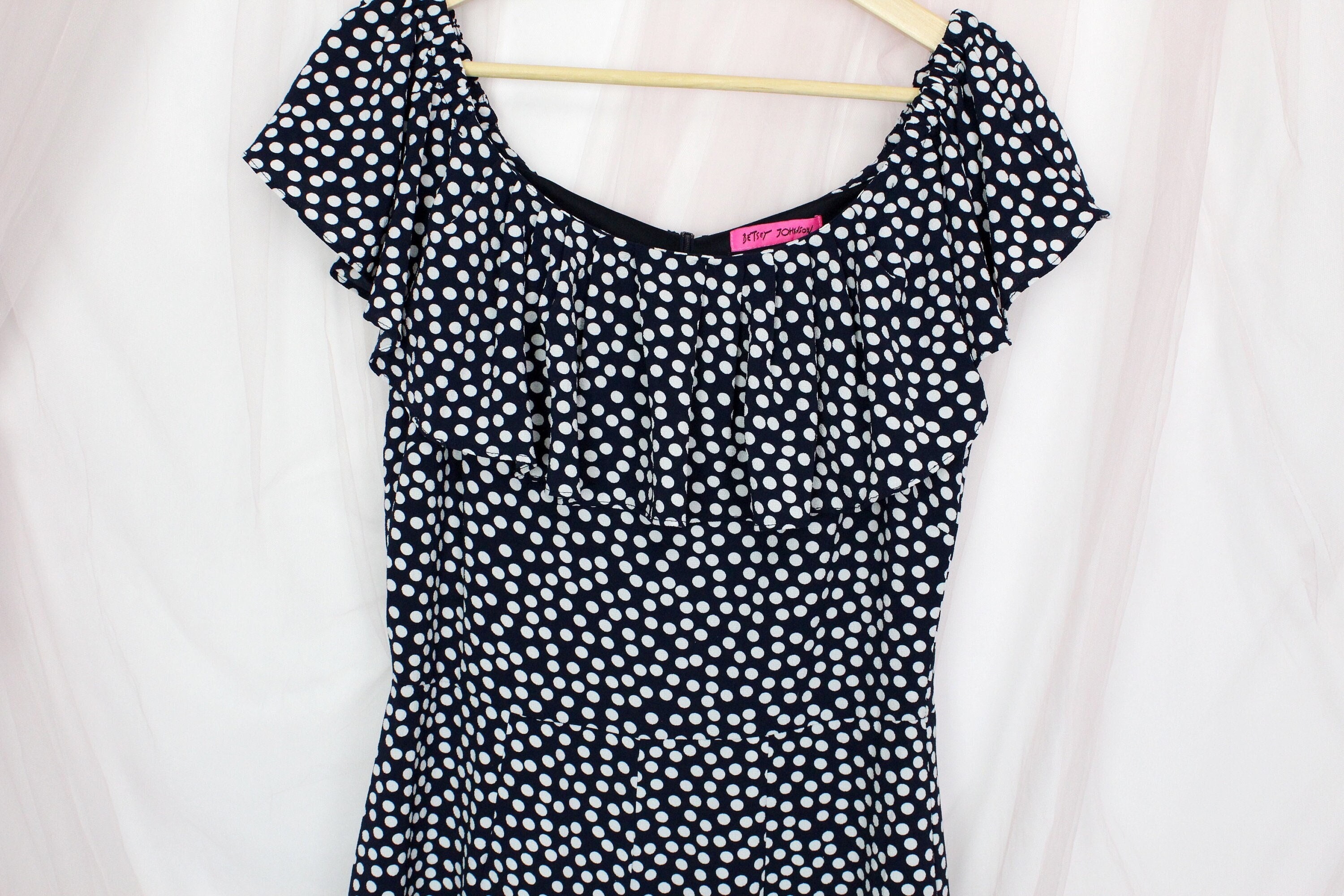 Betsey Johnson Blue/white Polka Dot off the Shoulder Jumpsuit