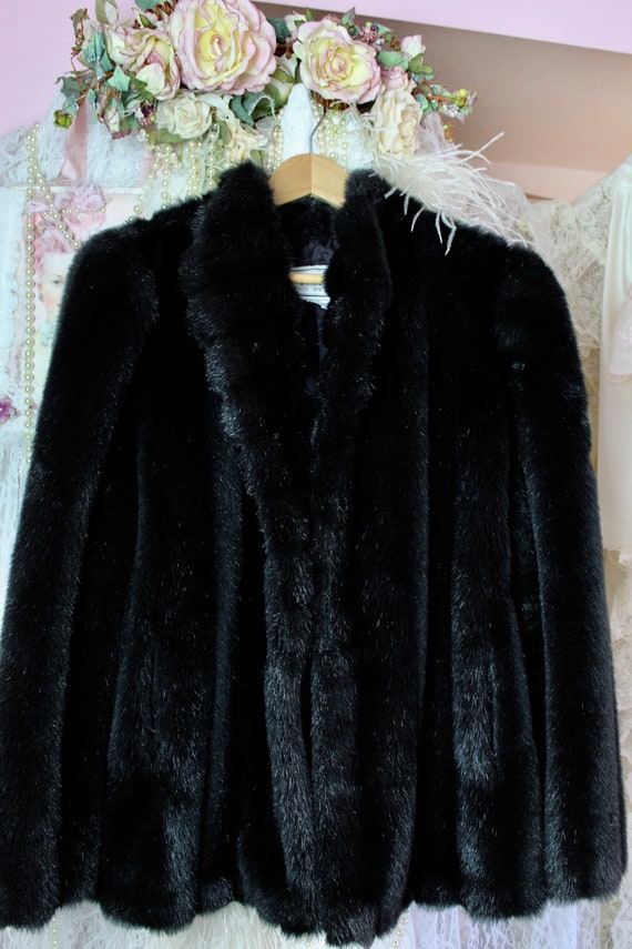 Vintage 80s Black Faux Fur Coat by Alaska, Paris/new York