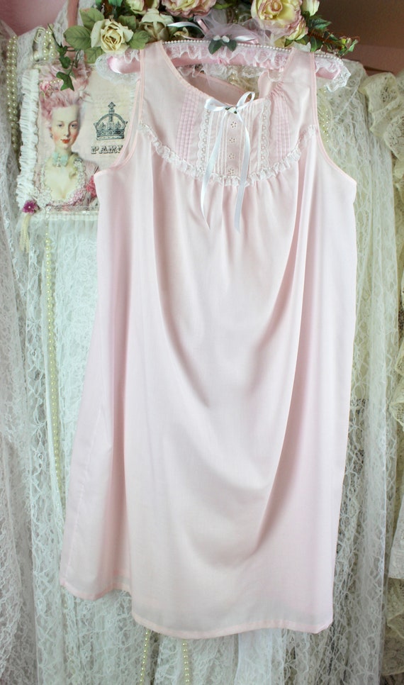 Vintage Baby Pink & White Lace Sleeveless NightGo… - image 2