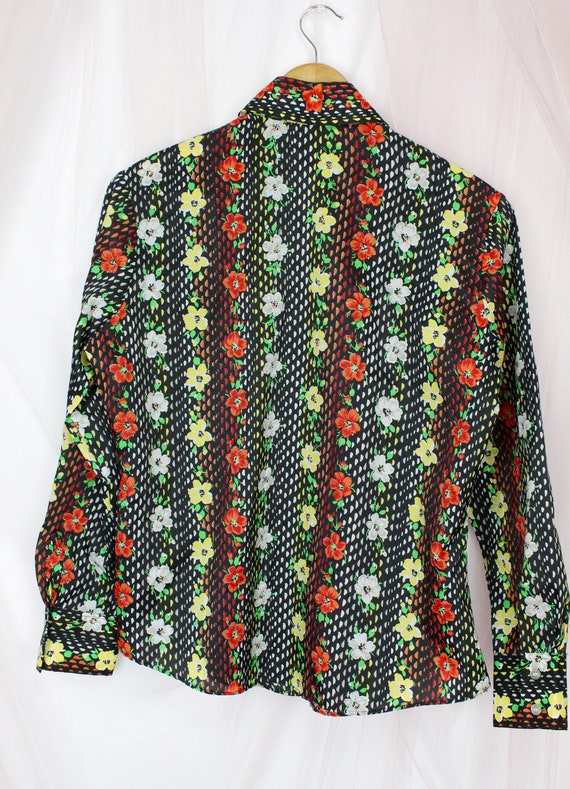 70's Floral Colorful Long Sleeve Shirt - image 4