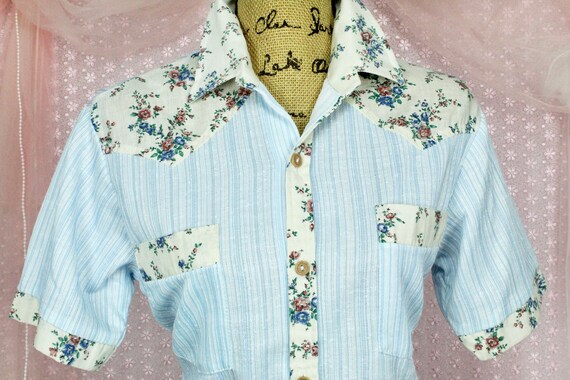 Vintage 70s Unisex Floral Print Shirt, Cute VTG S… - image 6