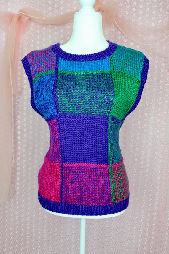 Vintage 90s Colorful Knit Sweater Vest, VTG Women'