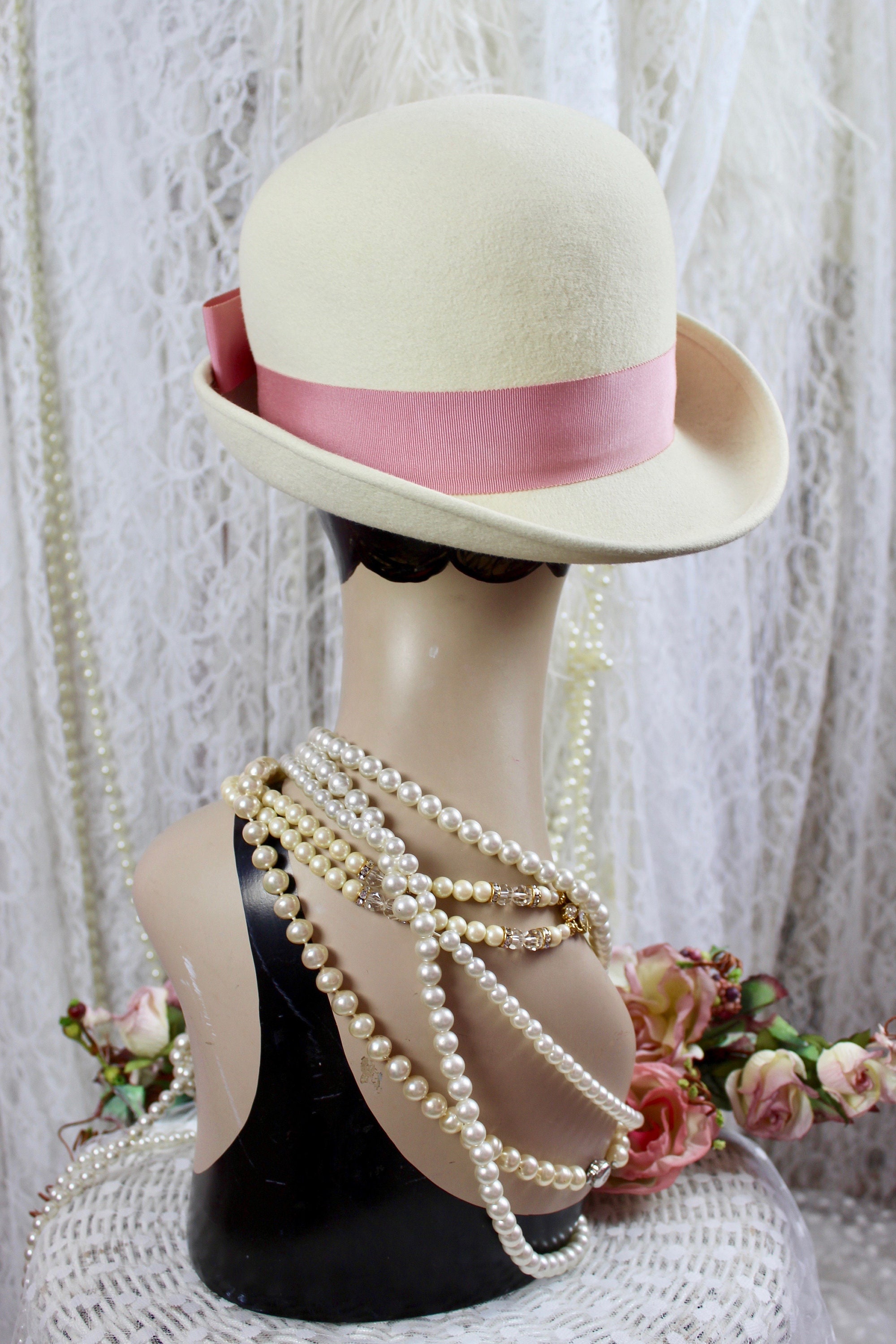 Vintage Kurt Jr. By Tom Hann Pink Wool Hat With Ribbon & Bow Accent Kurt Jr by Tom Hann Hat main image 3