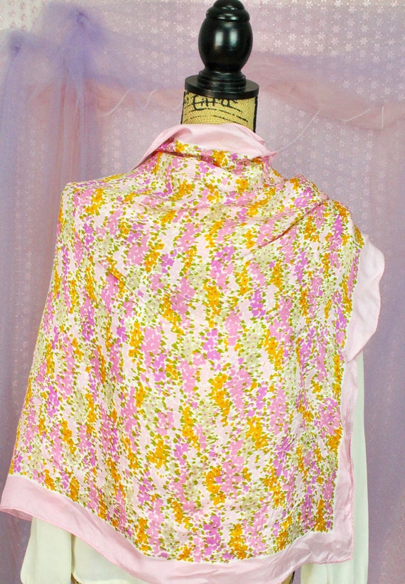 Vintage 70s Pink Floral Scarf, Scarves, Floral Hai