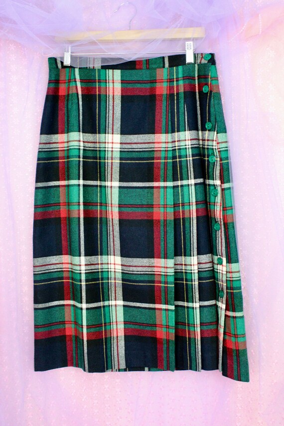 Vintage 80s Personal Green/Black Wool Checkered S… - image 4