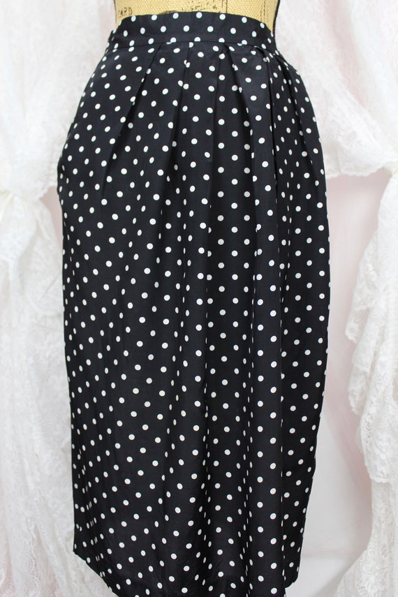 Vintage 90s Polka Dot Skirt, Black & White Polka … - image 3