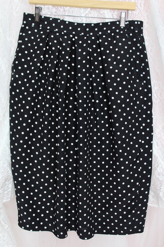 Vintage 90s Polka Dot Skirt, Black & White Polka … - image 6