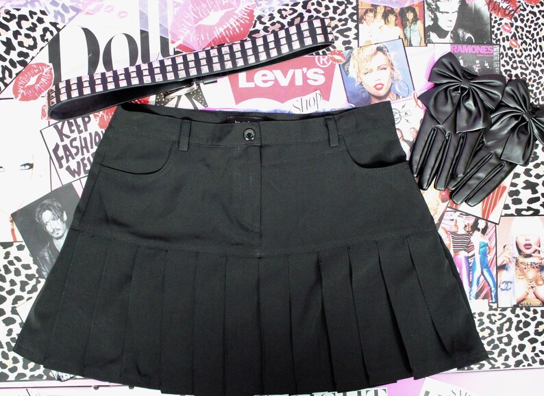 Vintage 90s Bebe Black Mini Pleated Skirt Preppy Skirt Rebel Etsy