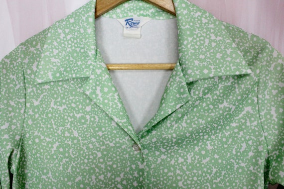 70's Long sleeve Green Floral Shirt - image 4