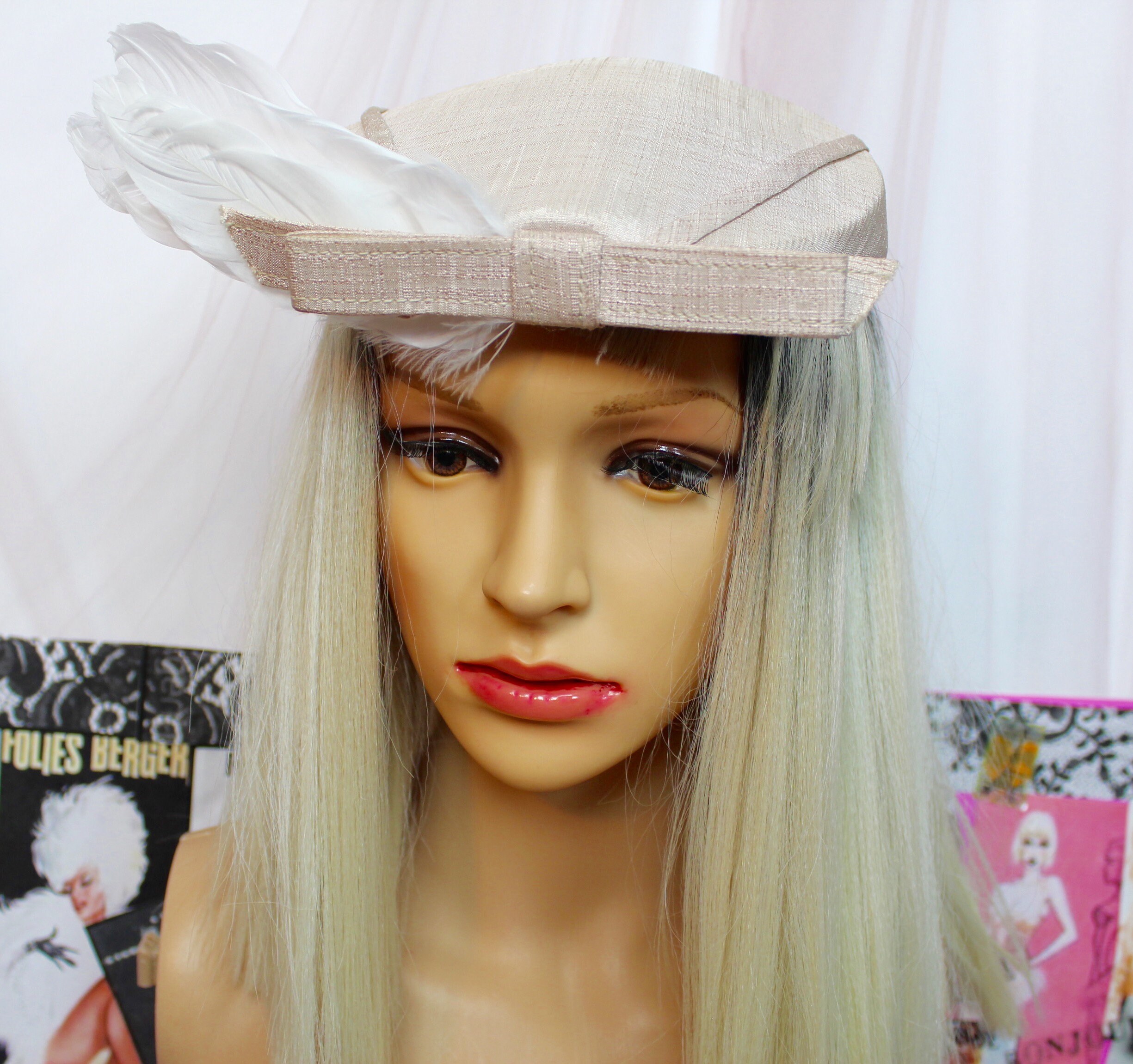 Vintage 1950s creamy wool pillbox fascinator hat Vintage 50 main image 2