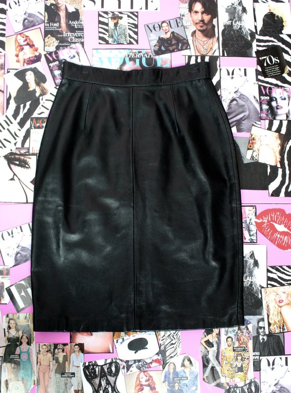 Vintage 90s Andrew Marc Leather Black Pencil Skirt Mod Pencil Skirt Size Small Medium Etsy