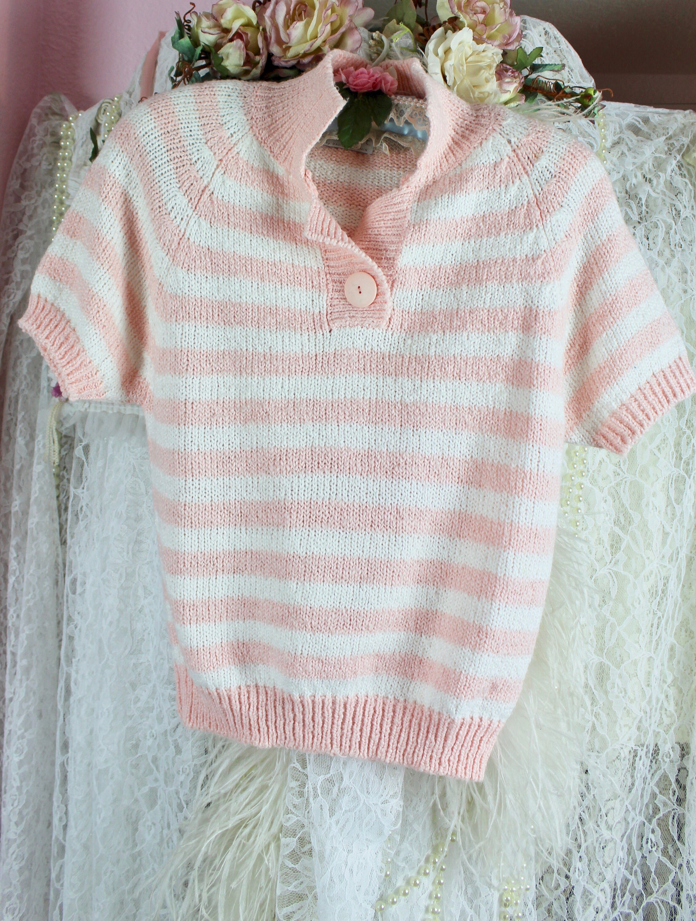 Vintage 90s DB Sport Pale Peach/white Pullover Knit Striped