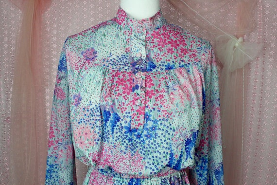 Vintage 70s Colorful Floral ShirtDress, VTG Color… - image 5