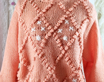 ★TOUT Y EST★ Crochet knit white magenta OI2A1MBA50MAA Vintage 80s 90s via Max Peachy Crochet Knit Sweater, Crochet