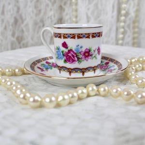 Vintage Porcelain Floral Mini Espresso Tea Set, Pink/Blue Floral Designs, Gold Trims,Home Decor, Gift Ideas