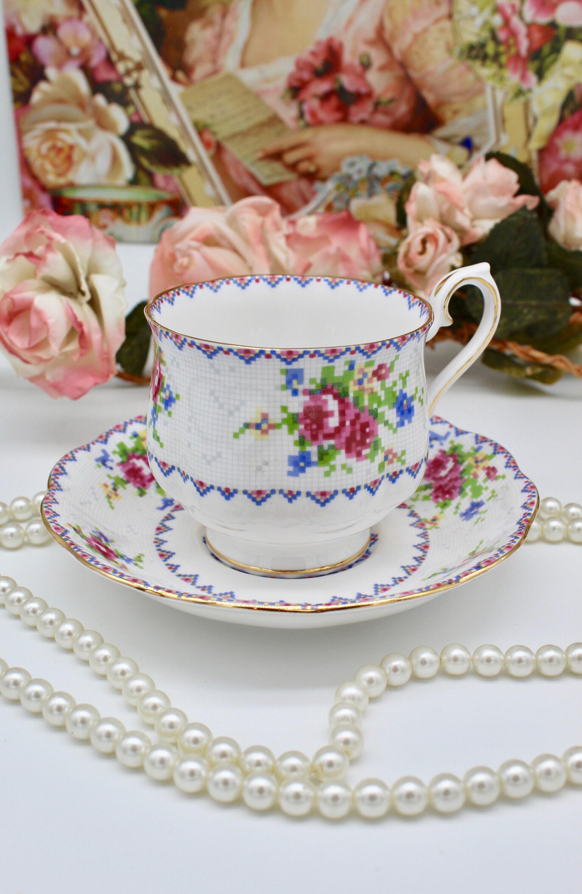 Vintage Lovely Royal Albert Tea Cup Saucer, Petit Point Tea Cup
