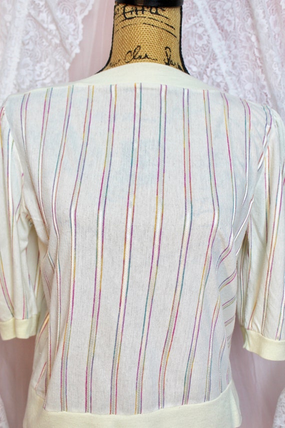 Vintage 80s Colorful Striped Knit Top, Half Sleev… - image 3