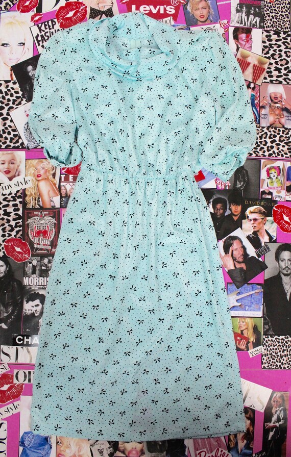 Vintage 80's Mint Polka Dot/ Bow Dress - image 2