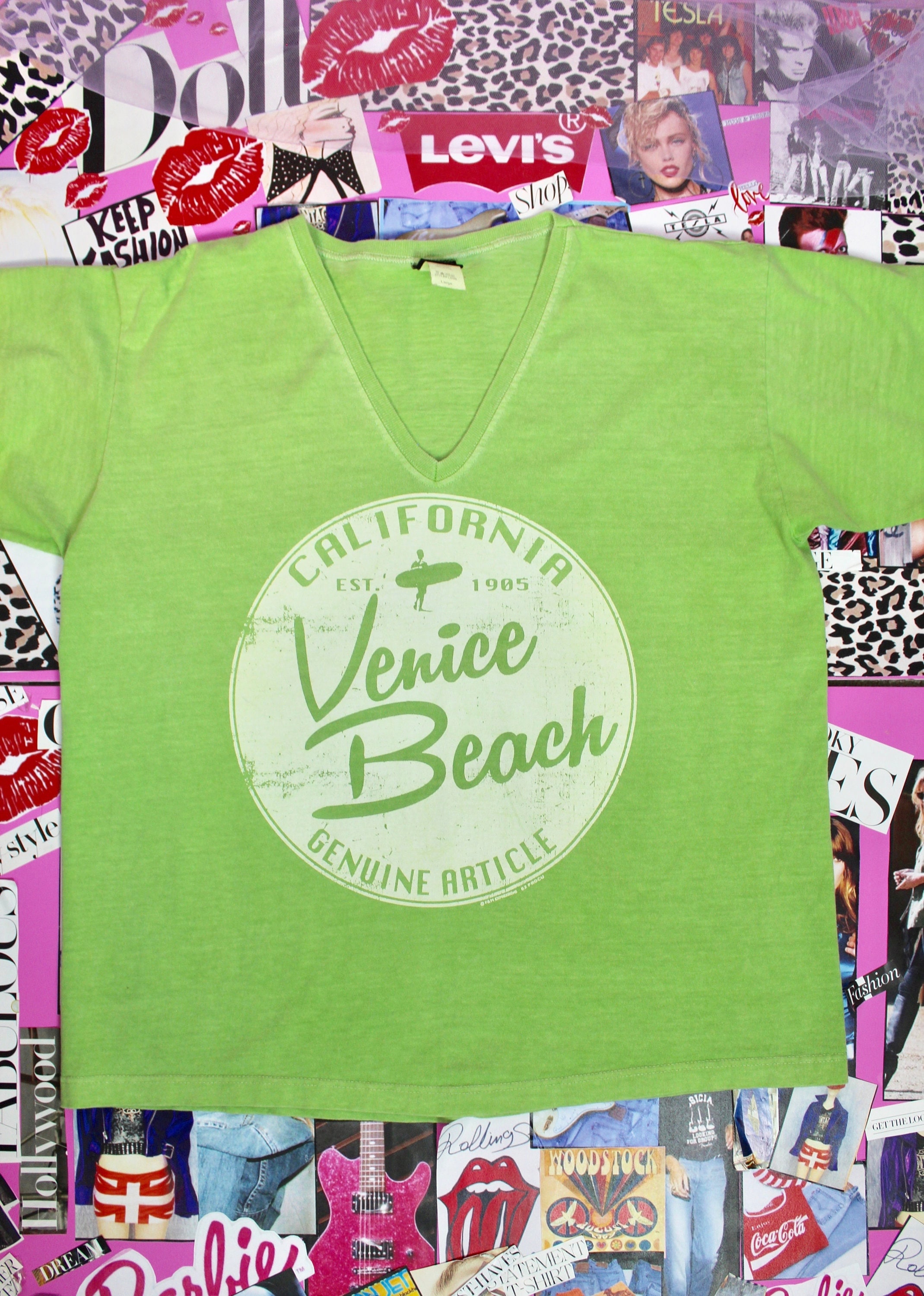 90s Beach Lime Green T-shirt, California V Neck T-shirt, Beach T