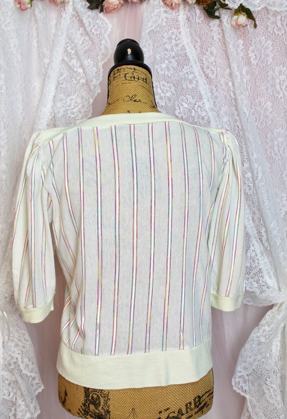 Vintage 80s Colorful Striped Knit Top, Half Sleev… - image 5