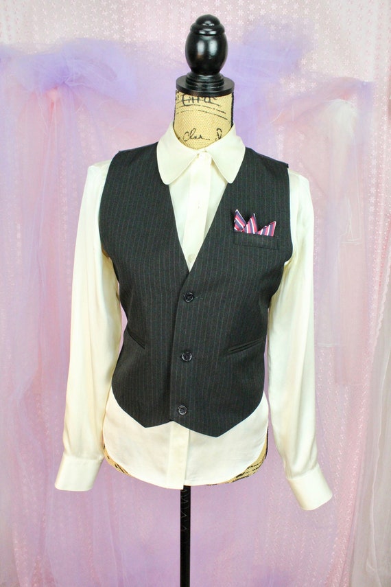 Vintage 90s Unisex Black Striped Vest, Preppy Vest