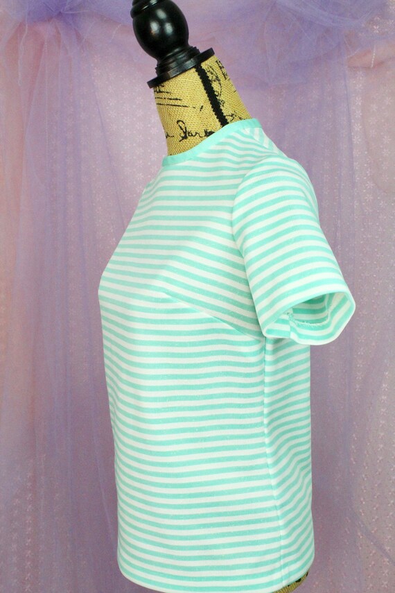 Vintage 60s 70s Striped Short Sleeve Top, VTG Pol… - image 4