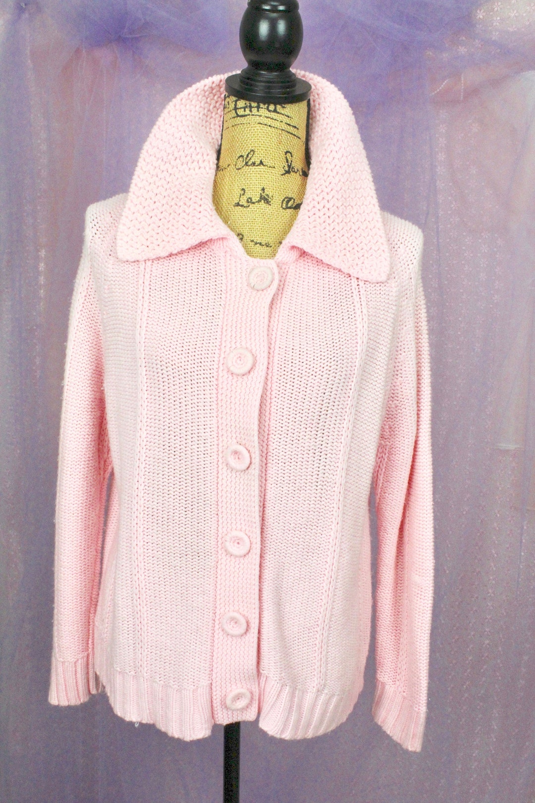 Vintage 70s Pink Knit Sweater, VTG Knit Cardigan, Knit Sweaters